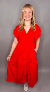 Wow in Red Midi Dress