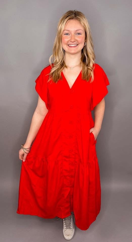 Wow in Red Midi Dress