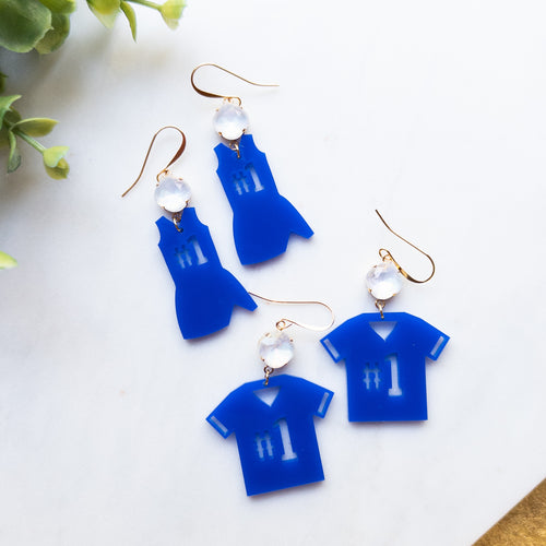 Royal Blue Cheerleader/Jersey Earrings