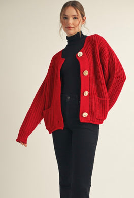 Red Long Sleeve Chunky Cardigan