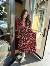 Load image into Gallery viewer, Brown Floral Tiered Midi Dress