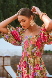 Olive Floral Print Maxi Dress