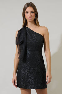 Black Textured One Shoulder Mini Dress