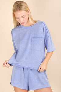 Blue Mineral Washed Shorts Set
