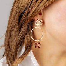 Load image into Gallery viewer, Mississippi State Bulldogs Pearl Cluster Enamel Hoop Earring