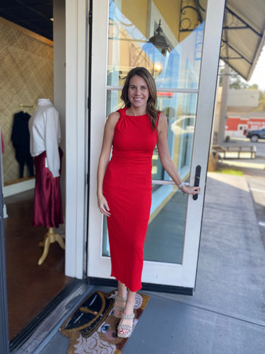 Red Midi Fitted Dress