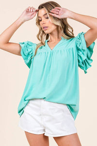 GAME DAY RUFFLE SLEEVE TOP (3 colors)
