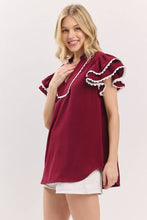 Load image into Gallery viewer, Game day Ruffle Sleeve Scallop Trim Top