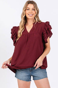 GAME DAY RUFFLE SLEEVE TOP (3 colors)