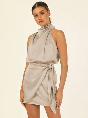 Champagne Satin Halter Dress