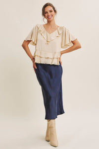 Navy Satin Maxi Skirt