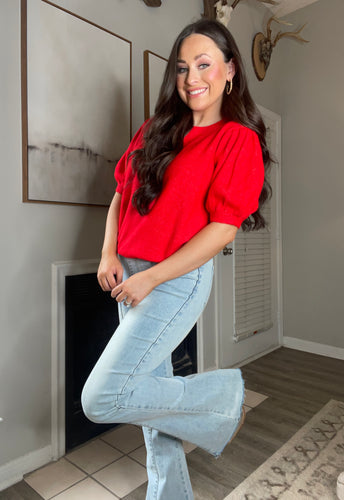 Red Puff Sleeve Sweater