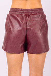 Maroon Faux Leather Shorts