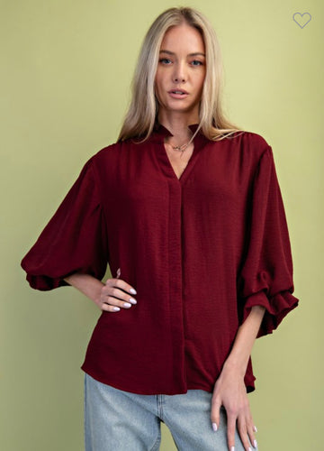 Wine V Neck Blouse