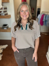 Load image into Gallery viewer, Caramel Striped Elastic Sleeve Top