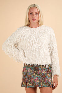 Ivory Furry Top with Back Velvet Ribbon