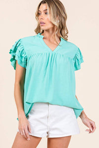 GAME DAY RUFFLE SLEEVE TOP (3 colors)