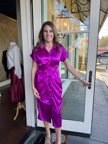 Plum Satin Holiday Dress