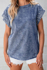 Denim Pearl Top