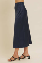 Load image into Gallery viewer, Navy Satin Maxi Skirt