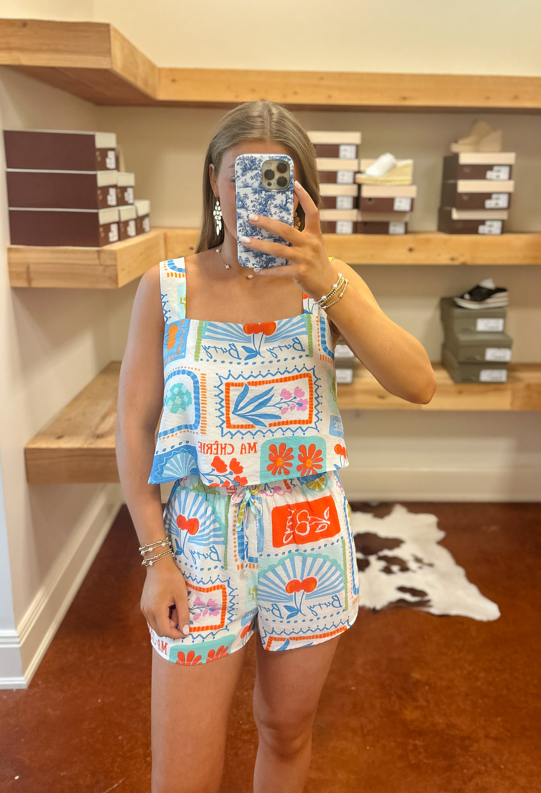 Paradise Print Square Neck Shorts Set