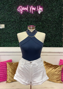 Navy Halter Neck Bodysuit