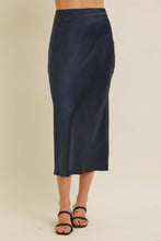 Load image into Gallery viewer, Navy Satin Maxi Skirt