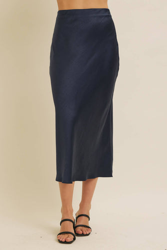 Navy Satin Maxi Skirt