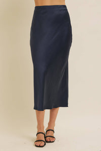 Navy Satin Maxi Skirt