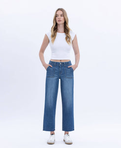 VERVET HIGH RISE CROP UTILITY POCKET STRAIGHT JEANS