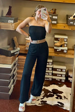 Load image into Gallery viewer, Black Ribbed Strapless Jumpsuit