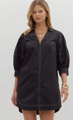 Black V-Neck Shift Dress