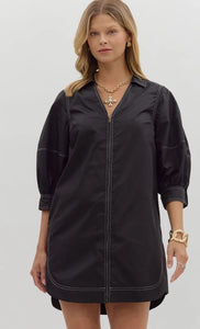 Black V-Neck Shift Dress