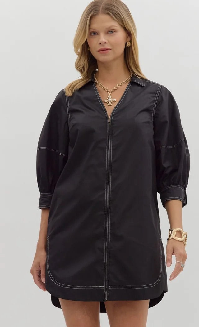 Black V-Neck Shift Dress