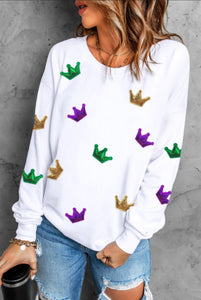 Mardi Gras Sequin Crown Sweatshirt