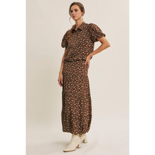 Load image into Gallery viewer, Brown Floral Bubble Midi Skirt