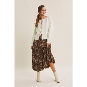 Brown Floral Bubble Midi Skirt