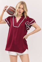 Load image into Gallery viewer, Game day Ruffle Sleeve Scallop Trim Top
