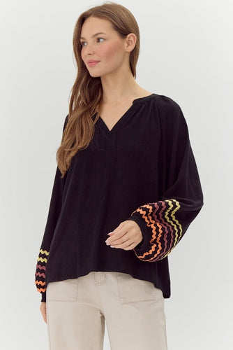 Black Stripes of Autumn Top