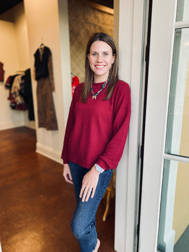 Burgundy Long Sleeve Basic Top