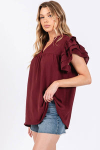 GAME DAY RUFFLE SLEEVE TOP (3 colors)