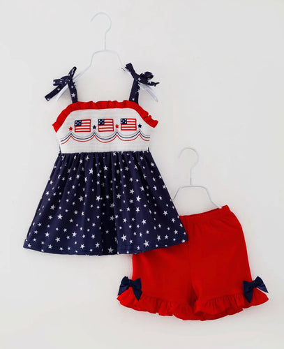 Patriotic Smocked Shorts Set