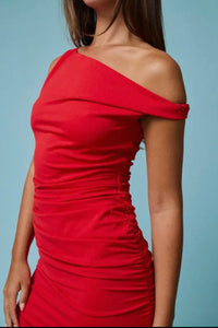 Red Ruched One Shoulder Dress
