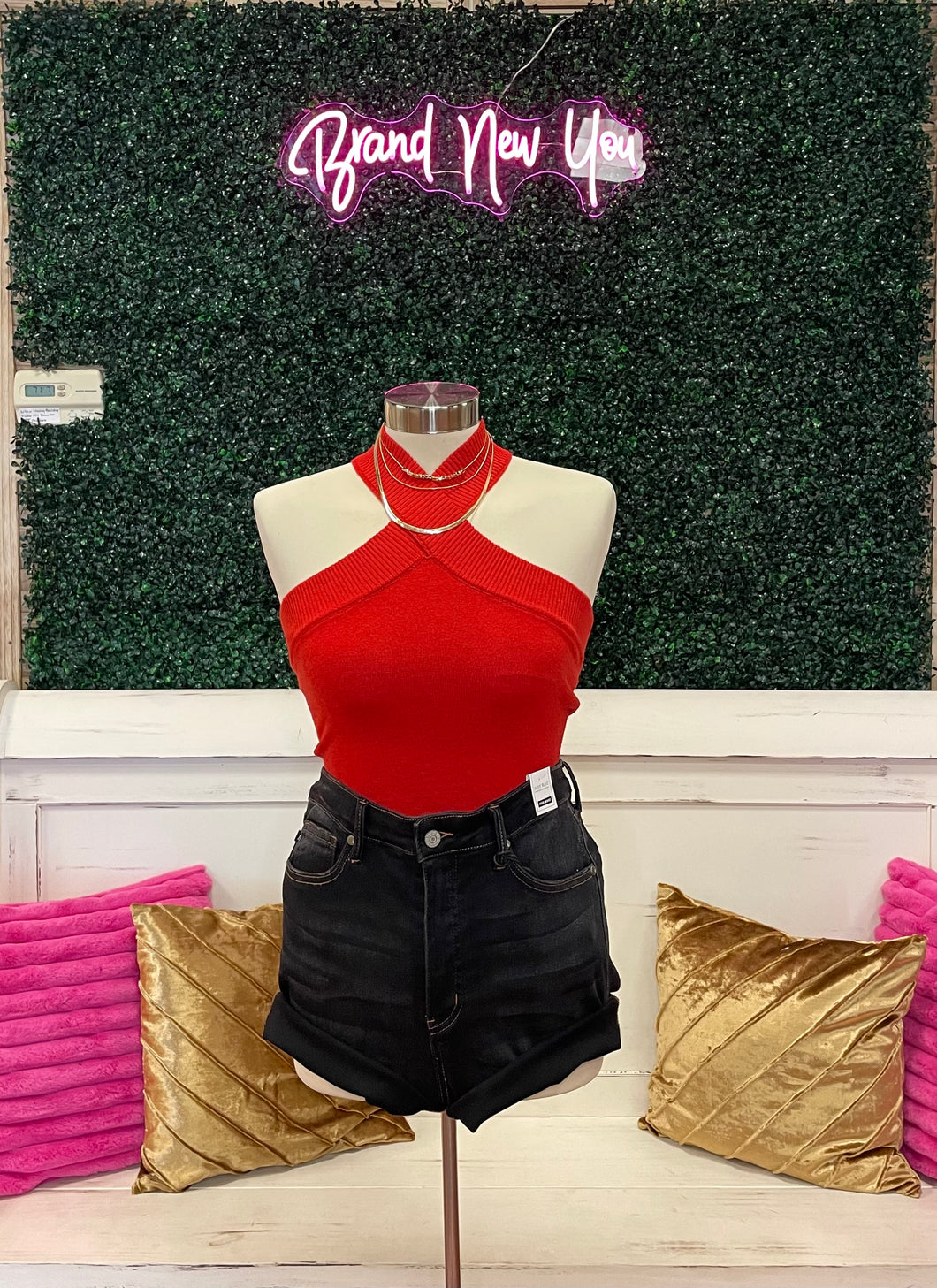 Red Halter Neck Bodysuit