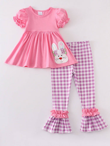 Plaid Rabbit Ruffle Pants Set