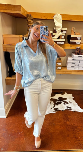 Ice Blue Metallic Top