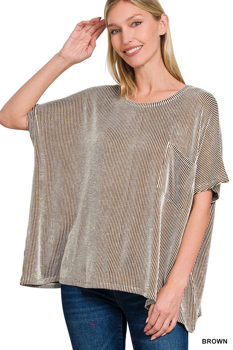 Ribbed Brown Oversized Top
