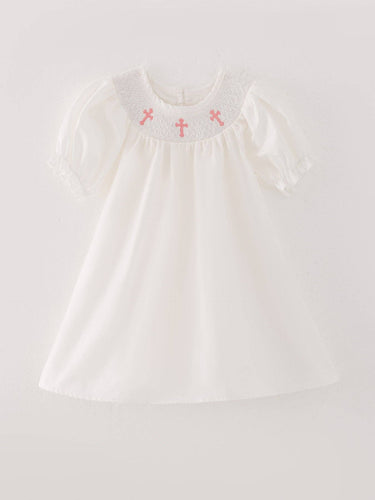 White Smocked Embroidered Dress