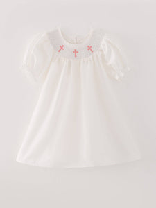 White Smocked Embroidered Dress
