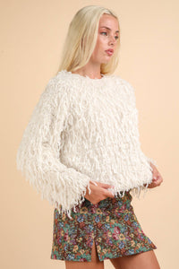 Ivory Furry Top with Back Velvet Ribbon